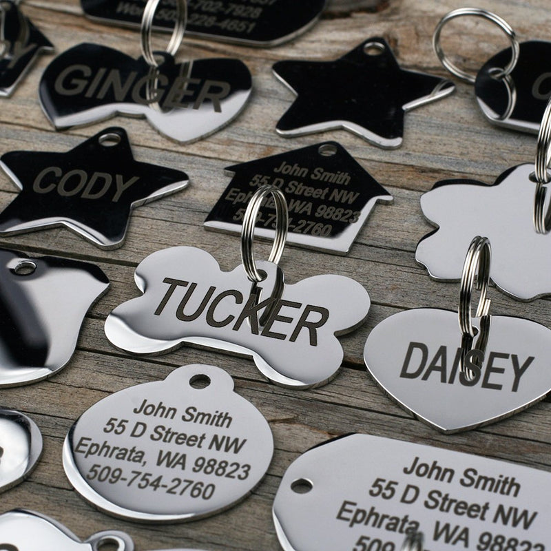 [Australia] - GoTags Pet ID Dog Tags. Stainless Steel. Custom Engraved. Includes up to 8 Lines of Personalized Text with Front and Backside Engraving. Regular Badge 