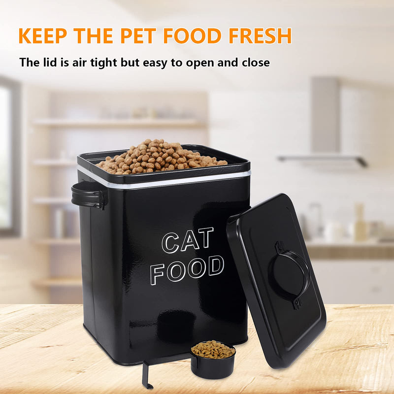 Pethiy Cat Food and Treats Containers Set with Scoop for Cats and Dogs-Tight Fitting Wood Lids-Storage Canister Tins-Cat-Black Black - PawsPlanet Australia