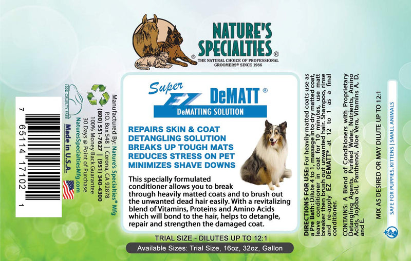 [Australia] - Nature's Specialties Super EZ Dematt Conditioner for Dogs Cats, Non-Toxic Biodegradeable, 4oz 16 Ounce 