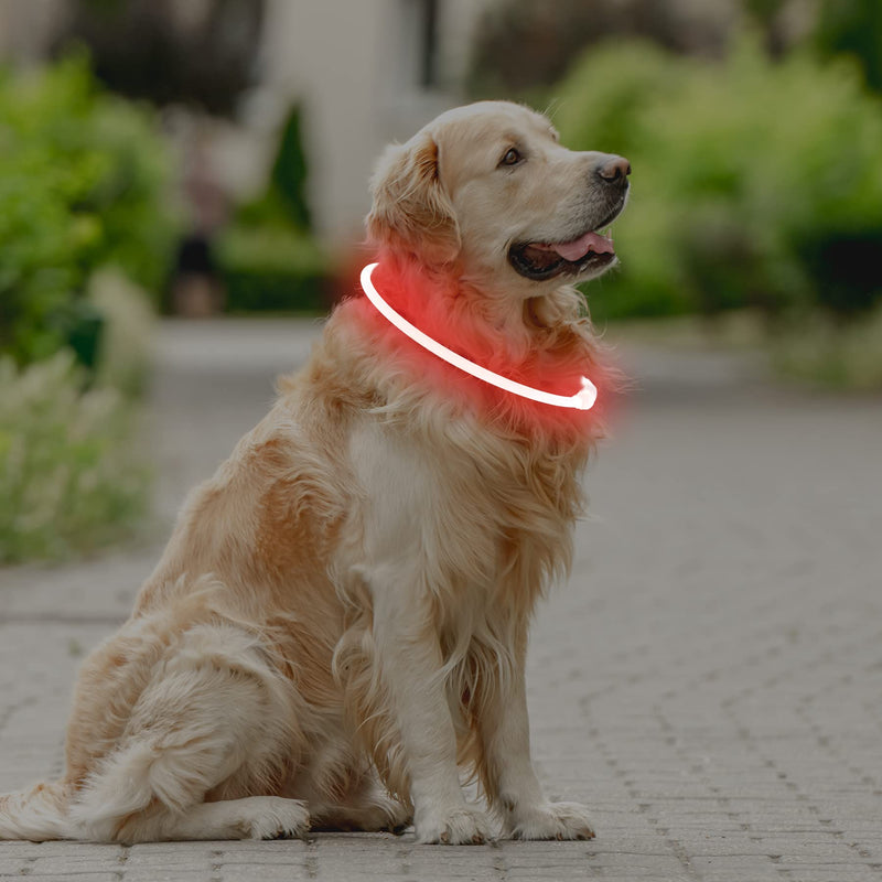 Coolzon LED light collar, rechargeable dog collar, waterproof dog collar, 3 modes, light band, dog collar, length adjustable, super bright collar, cat and dog, small, large, medium, red - PawsPlanet Australia