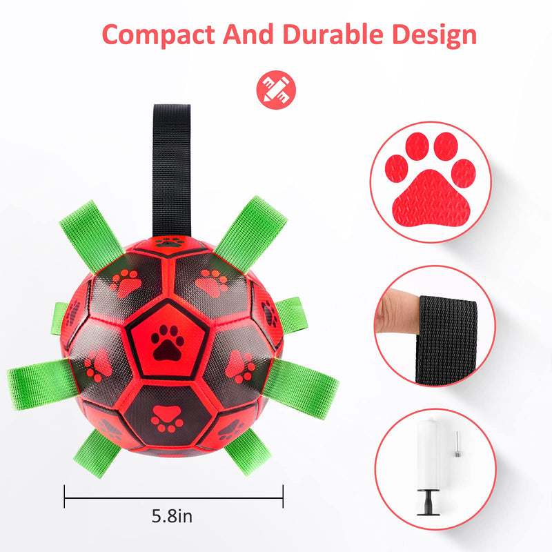 Dog Toys Soccer Ball, CHOOBY Interactive Dog Ball Toy, Dog Toy Tug ,Football Puppy Balls with Pump and Needle Durable for Small Medium Dogs(Red 5.8 inch) Medium-Red/1Pcs - PawsPlanet Australia