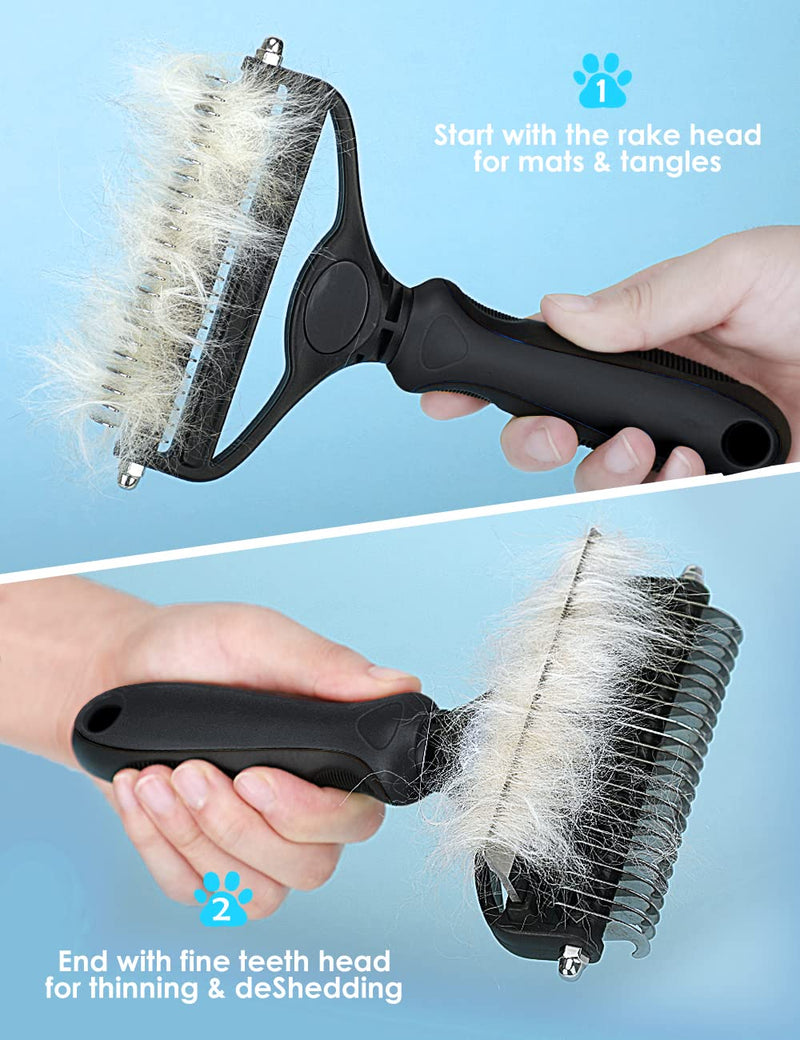 Dog Brush & Cat Brush - MalsiPree 2-Side Professional Pet Grooming Tool for Shedding Medium to Long Hair, Dematting Combs for Dogs & Cats Deshedding, Mats & Tangles Removing(Black) L Black - PawsPlanet Australia