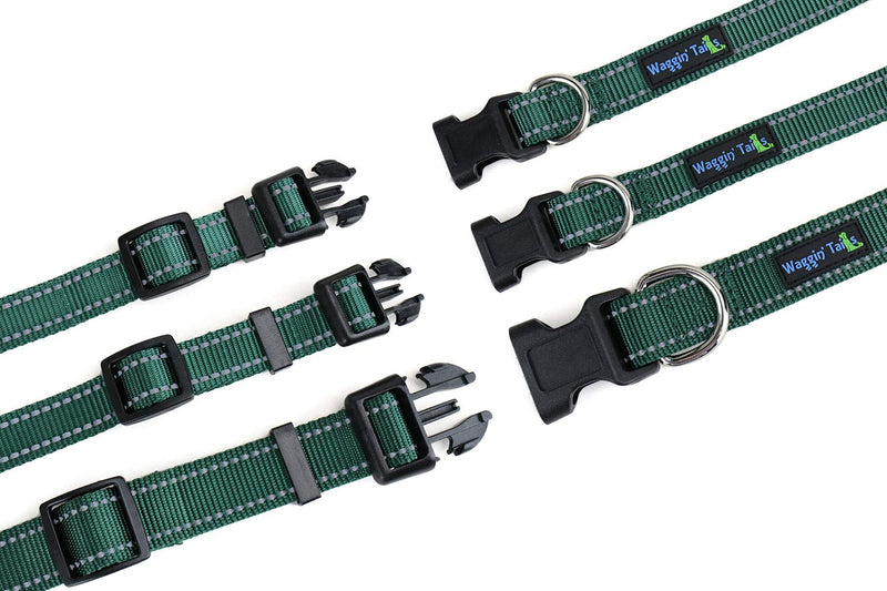 [Australia] - Wagtime Club Classic Reflective Dog Collar - 6 Vibrant Colors - Matching Leash Sold Separately Small Hunter Green 