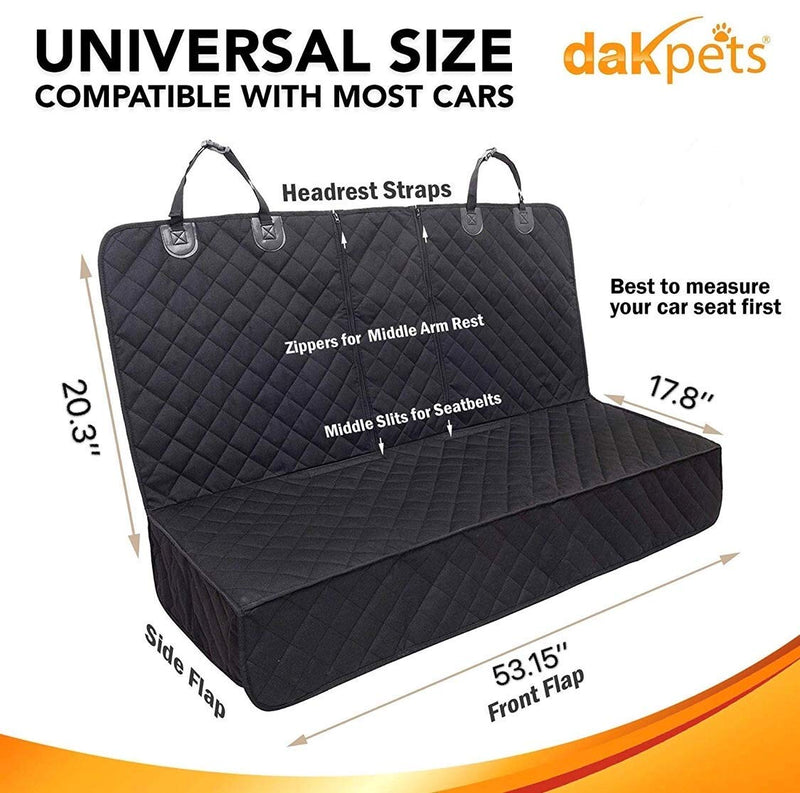 DakPets Dog Car Seat Covers - Pet Car Seat Cover Protector – Waterproof, Scratch Proof, Heavy Duty and Nonslip Pet Bench Seat Cover - Middle Seat Belt Capable for Cars, Trucks and SUVs Large - PawsPlanet Australia