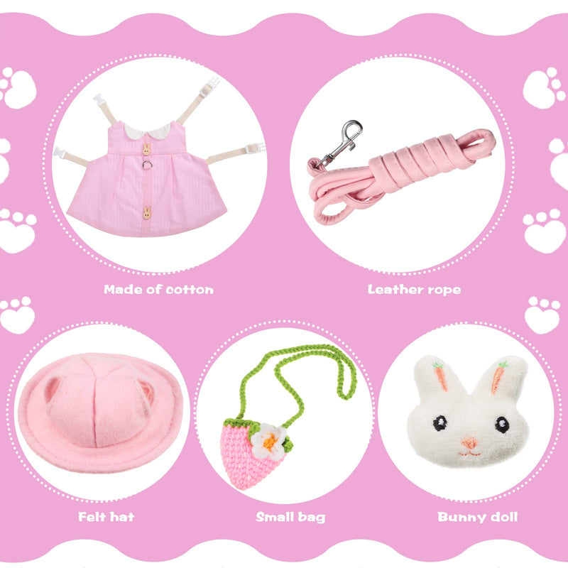 2 Sets Cute Pet Rabbit Dress Small Animal Harness Vest and Leash with Mini Hat Bag Escape-Proof Pet Harness Dress Accessory for Rabbit Guinea Pig Hedgehog Ferret Piggy (Pink Rabbit, Green Plaid) Pink and Green Rabbit and Plaid - PawsPlanet Australia