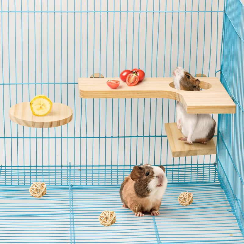 4-piece hamster accessory set, small animal platform, natural wood hamster toy for the cage for guinea pigs, chinchillas, rats, budgies including L-springboard, round rectangle - PawsPlanet Australia