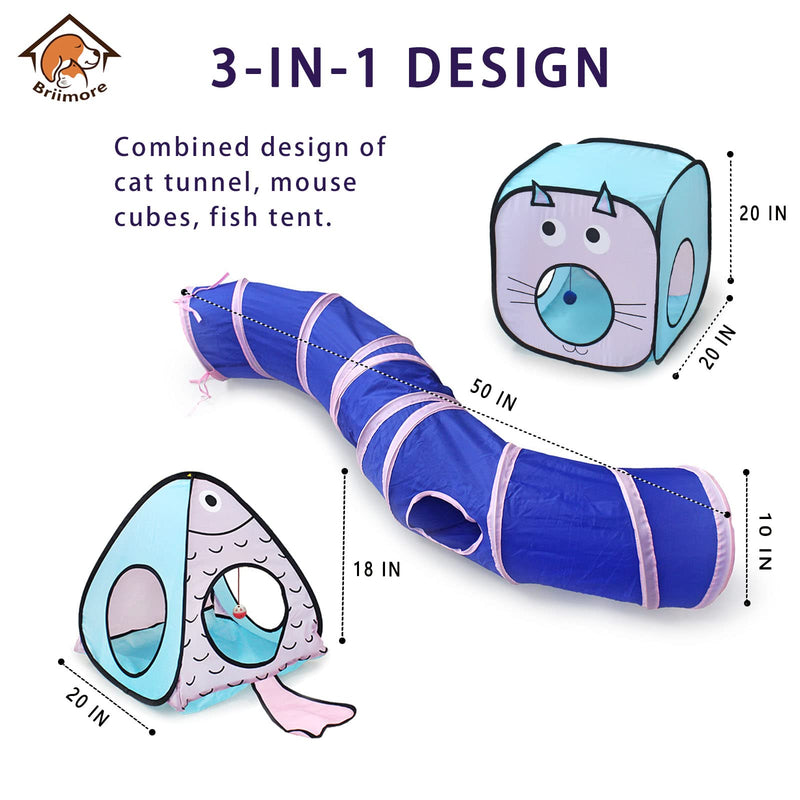 Cat Tunnel for Indoor Cats with Cube Tent Toys Combo, Crinkle Paper Collapsible Interactive Pet Cat Tubes with Play Ball and Bell for Puppy, Kitty, Kitten, Rabbit Valentine's Day (3 in 1 Set) - PawsPlanet Australia