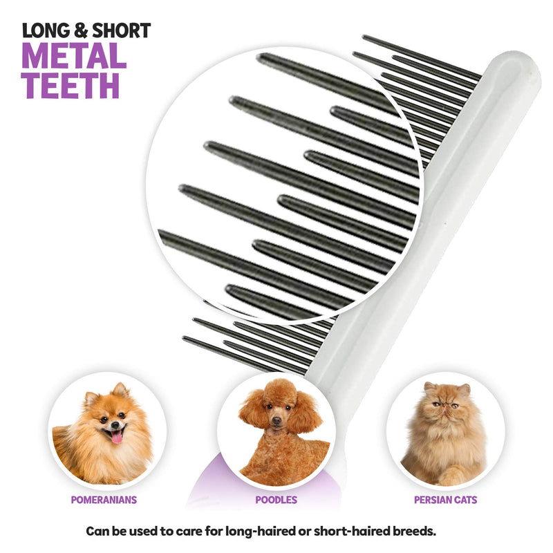 Poodle Pet Detangling Pet Comb with Long & Short Stainless Steel Teeth for Removing Matted Fur, Knots & Tangles – Detangler Tool Accessories for Safe & Gentle DIY Dog & Cat Grooming - PawsPlanet Australia
