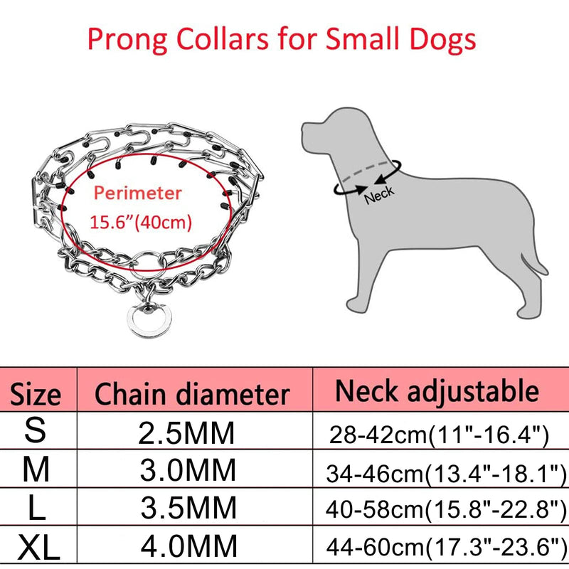 Dog Prong Collar,Choke Collar for Dogs Pinch Training Collar,Detachable Adjustable Choke Collar with Comfort Rubber Tips, Metal Adjustable Large Middle Dog Pet Pinch Collar B S - PawsPlanet Australia