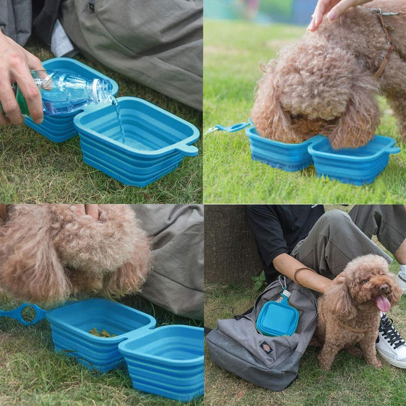 1Pair Collapsible Silicone Pet Bowl, Large Capacity Food Grade Pet Cat Bowl for Outdoors Travelling Camping Hiking, Foldable Dog Feeding Bowl, BPA Free Food Water Feeding Dish with Aluminum Carabiner Blue MAX Capacity:26OZ - PawsPlanet Australia