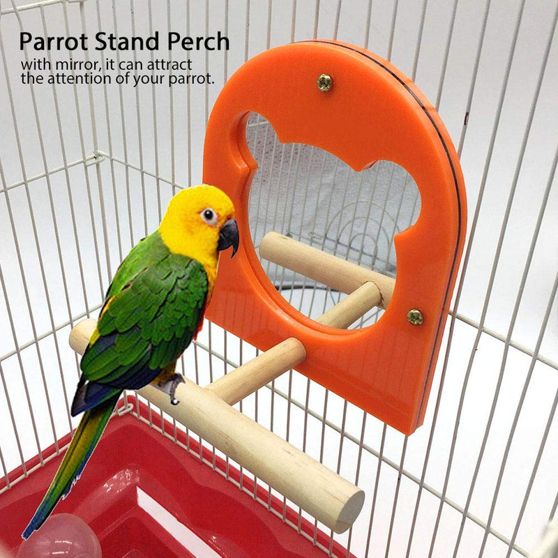 Bird Stand Perch with Mirror, Wooden Birdcage Play Toys for Parrot Budgie Parakeet Cockatiels Cockatoo Conure Finch Lovebird - PawsPlanet Australia