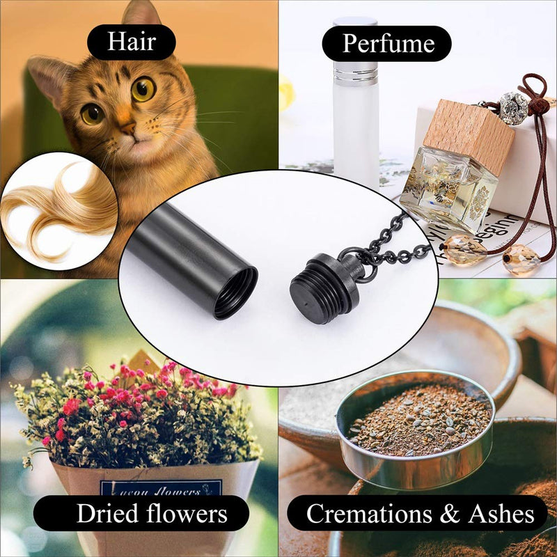 [Australia] - HooAMI Cremation Jewelry Urn Necklace for Ashes with Angel Wing Charm & Pet Paw Print Cylinder Black 48mm 