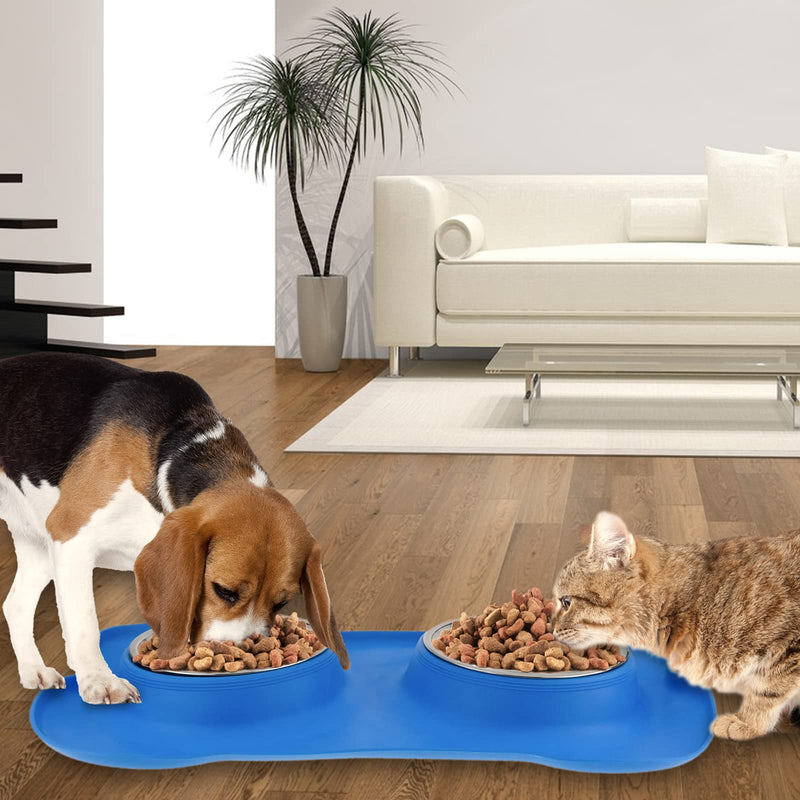 PrimeMatik - Pet bowl in stainless steel. Feeder for dogs and cats with non-slip silicone tray - PawsPlanet Australia