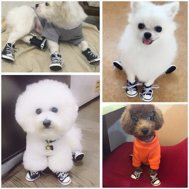 [Australia] - gle2016 Pet Shoes Puppy Sport Denim Shoes Casual Style Anti-Slip Boots Sneaker Booties 4Pcs Size 6 : 2.36" x 1.69" 