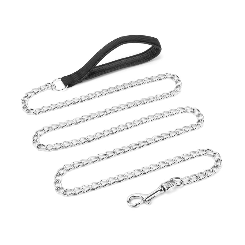 Jumpress Heavy Duty Chain Dog Leash for Medium Large Dogs, Chew Proof Metal Dog Lead with Soft Padded Handle, Classic Black 4FT Dog Leash 3.0mm * 4 foot - PawsPlanet Australia