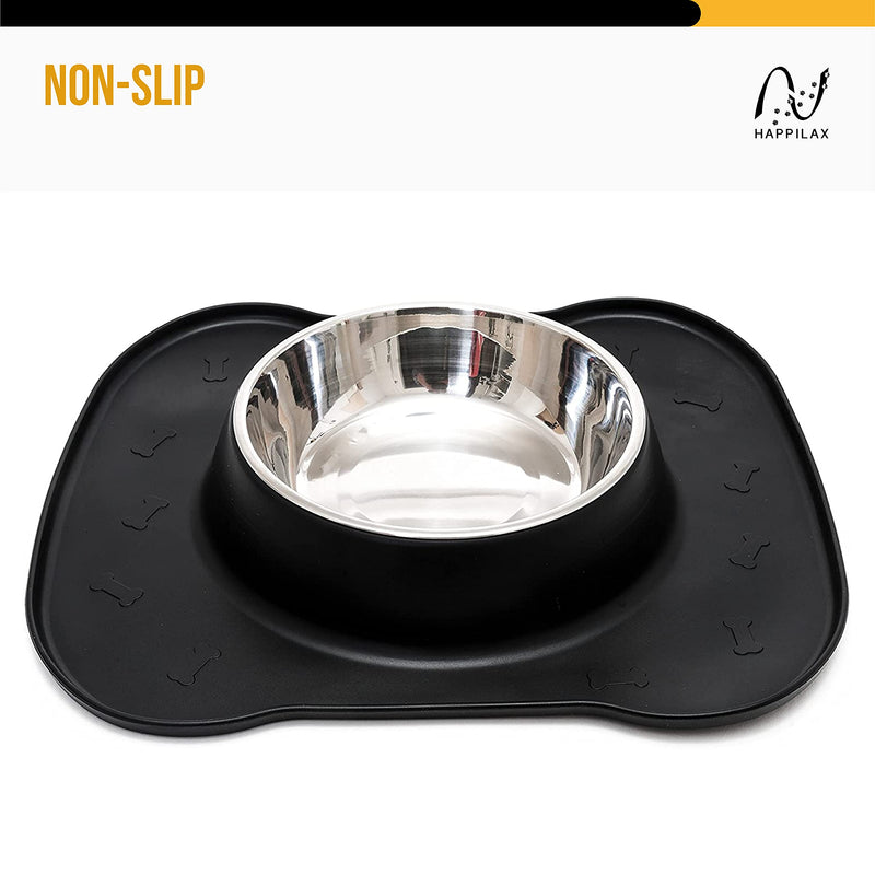 Happilax Dog Bowl with No Spill Non-Skid Silicone Mat, Stainless Steel Food Bowl 700 ML Black - PawsPlanet Australia