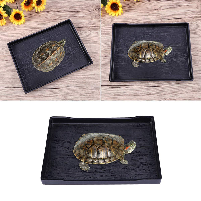POPETPOP Reptile Food and Water Bowl-Large Reptile Water Dish Also Fit for Bath- Shallow Water Dish for Reptiles- Large Size (Black) Size 1 - PawsPlanet Australia