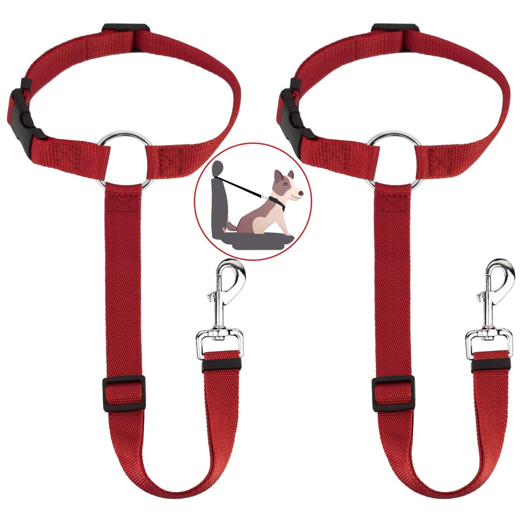 HONZUEN Universal Dog Belt for Car Headrest, 2 Adjustable Multifunctional Seat Belt Dog Seat Belt Car Dog Seat Belt with Carabiner for All Dog Breeds Cats & Car Types (Red) Red - PawsPlanet Australia