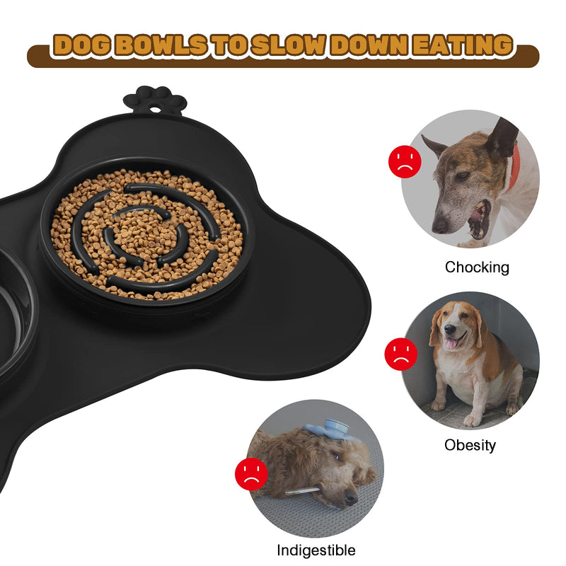 Slow Feeder Dog Bowls 54 Oz, SIMOEFFI Cat Slow Feeder with No Spill Non-Skid Silicone Mat + Pet Water Bowls and Food Slow Feeder Bowls for Feeding Medium Large Dogs Cats Puppies Black - PawsPlanet Australia