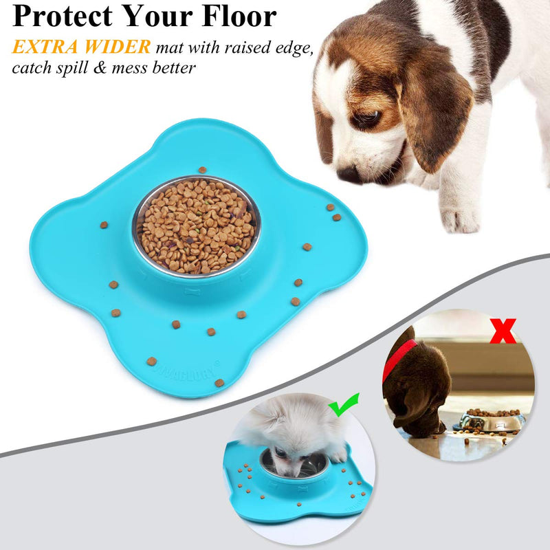 [Australia] - Vivaglory Dog Bowls Set, 2 Pack Puppy Bowls with Non Spill Silicone Mat and Food Grade Stainless Steel Water and Food Feeding Bowl for Kitty Puppy Cat Dog 6½ OZ ea. Turquoise 