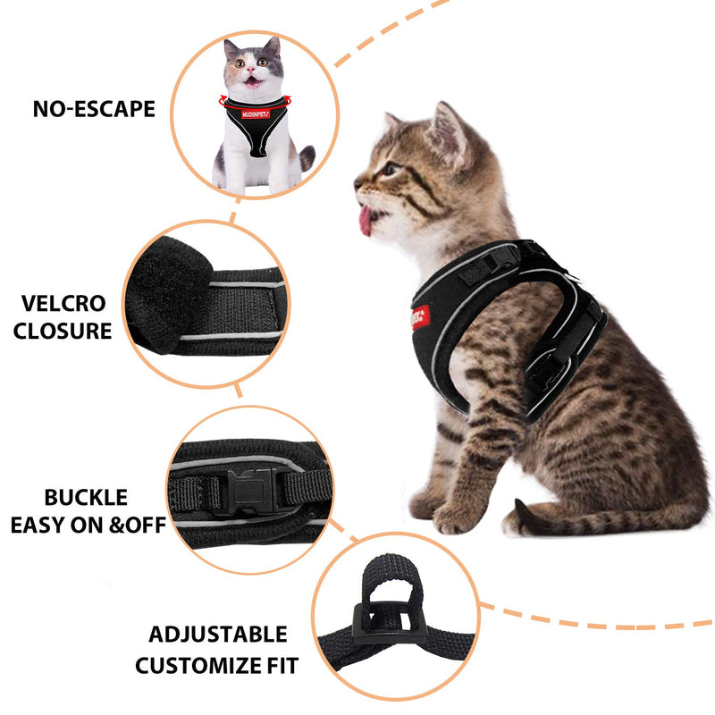 [Australia] - Mudinpet Cat Harness and Leash for Walking Escape Proof, Small Animal Harness Vest with Leash Set, Reflective Adventure Kitten Puppy Vest for Small Medium Large Cat with 4.5ft Cat Leash Lead XXS Chest 8.5-12in Black with Leash 