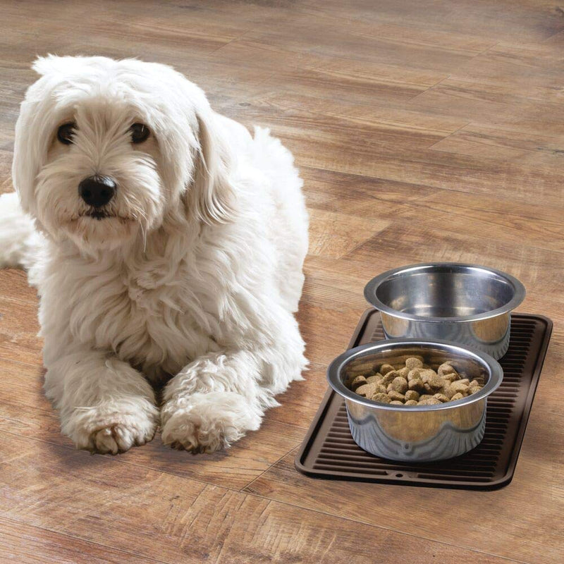 [Australia] - mDesign Premium Quality Pet Food and Water Bowl Feeding Mat for Dogs and Puppies - Waterproof Non-Slip Durable Silicone Placemat - Food Safe, Non-Toxic - Small - Espresso Brown 