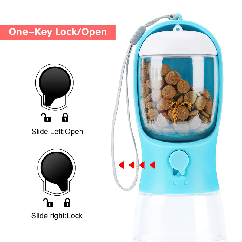 AVELORA Dog Water Bottle,Portable pet Water Bottle with Food Container,Outdoor Portable Water Dispenser for Cat,Rabbit,Puppy and Other Pets for Walking,Hiking,Travel 19oz Blue - PawsPlanet Australia