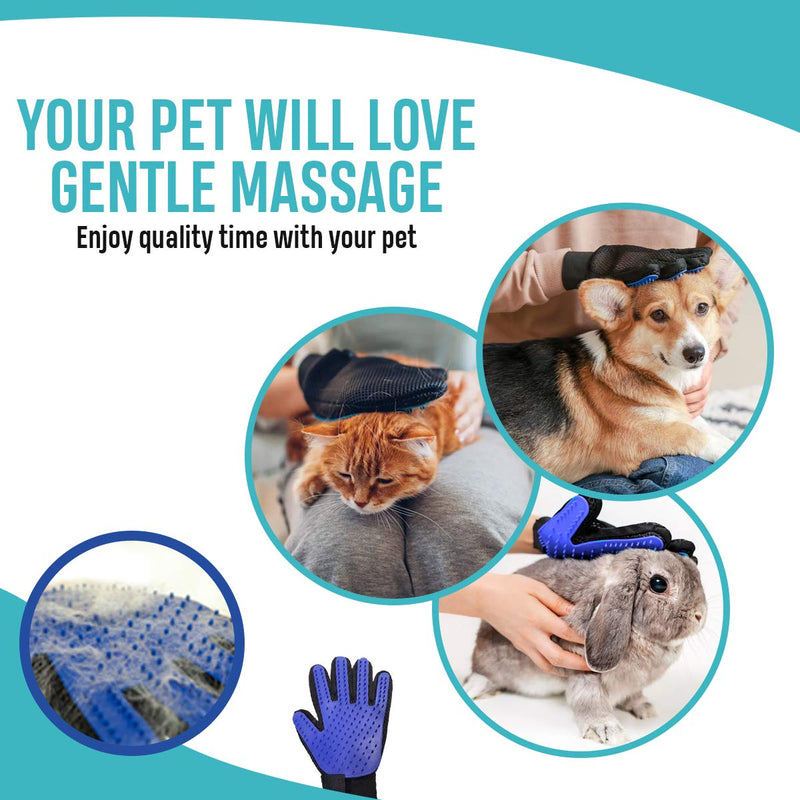 NA Pet Grooming Glove - Pet Hair Remover Mitt - Moulting - Deshedding Brush Glove - Soft Silicone Tips for Gentle Massage – For Cats & Dogs with Long & Short Fur (Blue, Right) Blue - PawsPlanet Australia