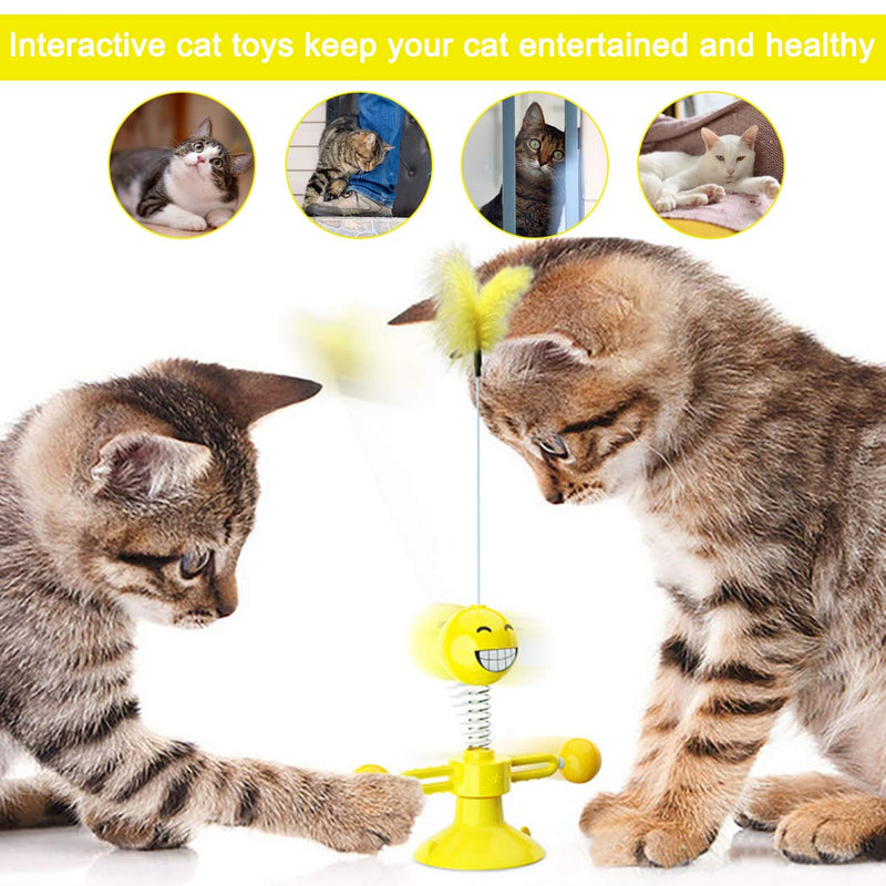 YUESEN Interactive Cat Toy Cat Toy Cat Feather Toy Tease Cat Toy Windmill Cat Toy Rotary Disc Toy for Cats with Suction Cup Feather/ball for Cats to Play, Bite, Chew and Kick (yellow - PawsPlanet Australia