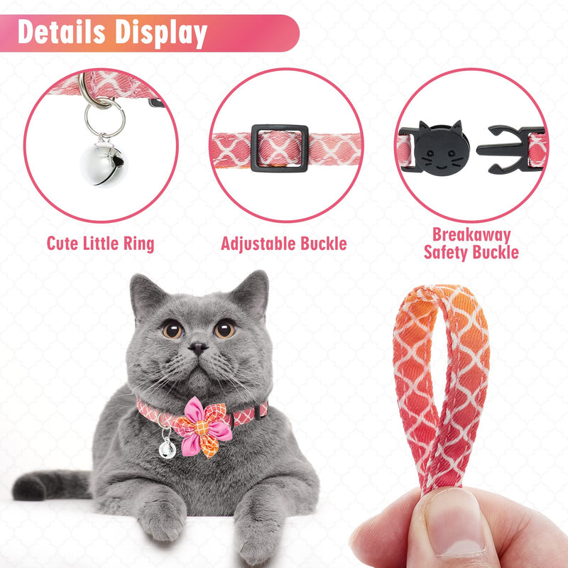 BINGPET Breakaway Cat Collar with Removable Bow Tie, 2 Pcs Adjustable Soft Cat Collars with Bell and Cute Fruit Patterns, for Kitties Daily & Holiday Wear Floral - PawsPlanet Australia