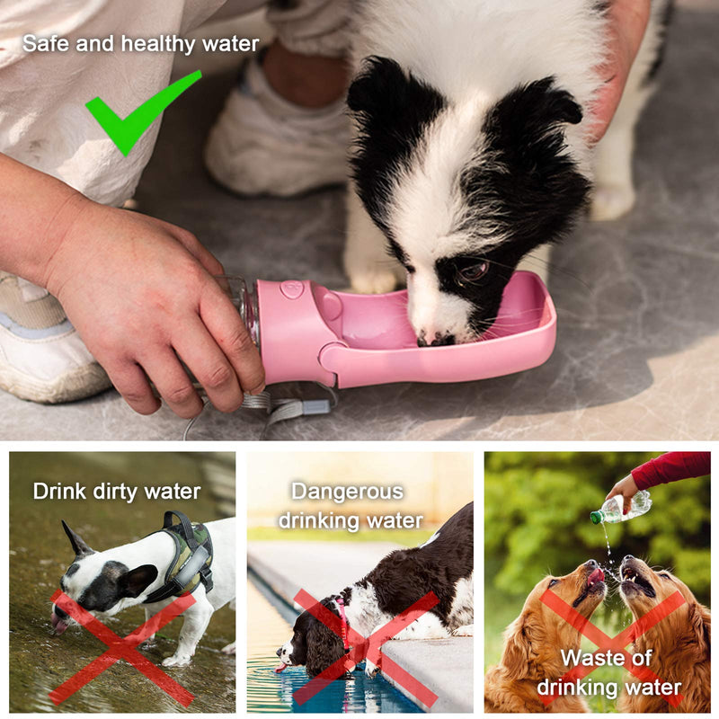 COMTENS Portable Dog Water Bottle for Walking - Leak Proof Foldable Pet Water Bottles Dispenser Bowl Travel Drink Cup for Walking Hiking Traveling Pink - PawsPlanet Australia