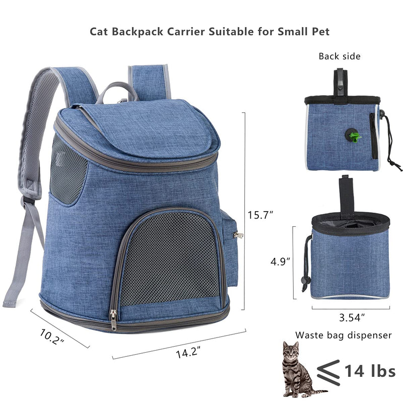 ELLONI Pet Carrier Backpack - Cat Backpack Carrier - Backpack for Cats, Dog Airline Approved Backpack, Durable Breathable Scratch-Proof Mesh Window Cat Bag Carrier Backpack, with 1 Treat Bag Free Blue+Blue treat Bag - PawsPlanet Australia