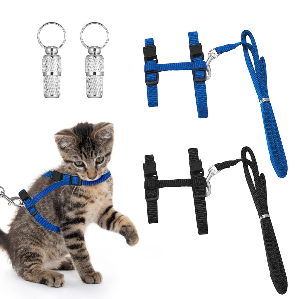 Adjustable Harness Cat Lead, Pack of 2 Cat Vest with Lead and 2 Pet ID Tag, Adjustable Nylon Harness, Cat Lead, Escape-Proof Cat Vest, Cat Harness, for Small Cats and Rabbits,Blue blue - PawsPlanet Australia