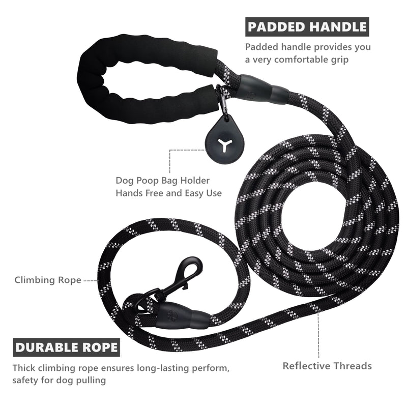Premium dog leash, 2M/3M strong dog training leash with comfortable padded handle, reflective strips and durable metal clasp for medium and large dogs of all sizes (3m) 3m - PawsPlanet Australia