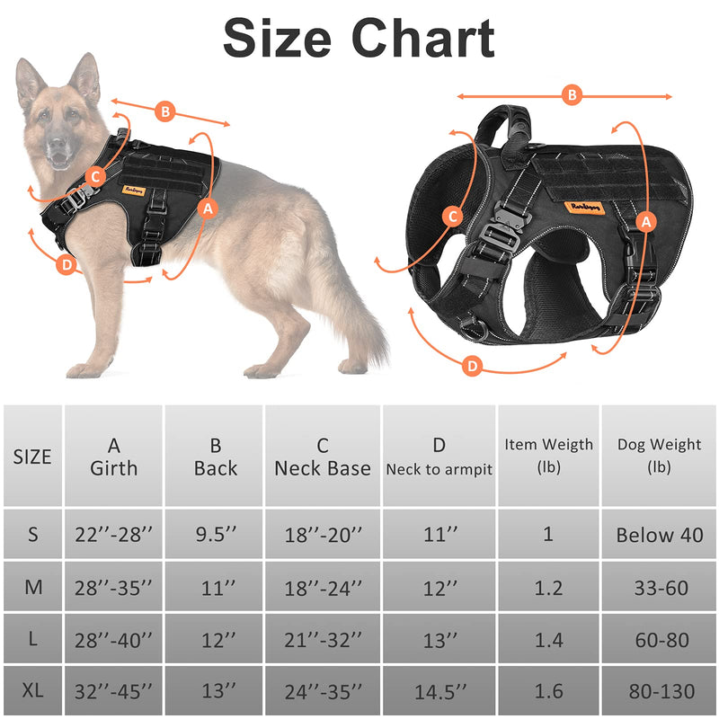 ROBITGOG Tactical Dog Harness Reflective Breathable Service Dog Pet Vest Easy Control Handle 2 Metal Buckle Suitable for Medium/Large Tactical Dog Black M (Neck:18"-24" ; Chest:28"-35" ) - PawsPlanet Australia