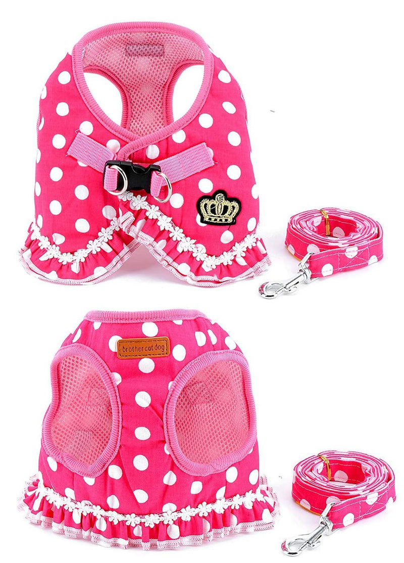 [Australia] - Cute Small Dog Harness, Ladies Polka Dots Dog Vest Harness Set with Pink Leash and Bowknot Collar, 3 in 1 Girl Style Vest Harness Set for Puppy and Cat S 