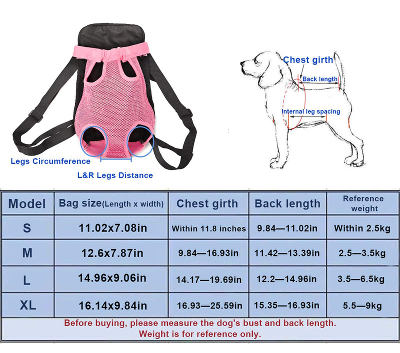 Dog Backpack Cat Carrier Backpack, Adjustable Breathable Legs Out Pet Carrier Backpack, Portable Hands Free Travel Canvas Puppies Bag for Outdoor Use for Small Medium Dogs, Pink, M - PawsPlanet Australia