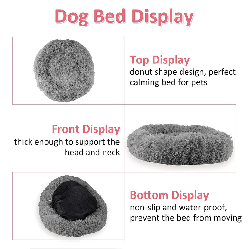 Calming Donut Dog and Cat Bed, Comfortable and Soft Plush Puppy Kitten Cuddler Bed, Indoor Washable Round Anti-Anxiety Pet Bed Cushion for Small Medium Dogs and Cats X-Small(20"x20") Dark Grey - PawsPlanet Australia