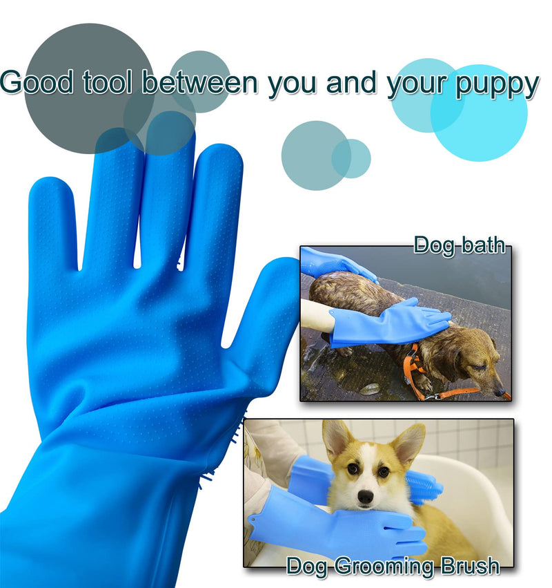 Pet Dog Bath Gloves, Grooming Brush and Hair Removal for Cat Horse (Blue) Blue - PawsPlanet Australia