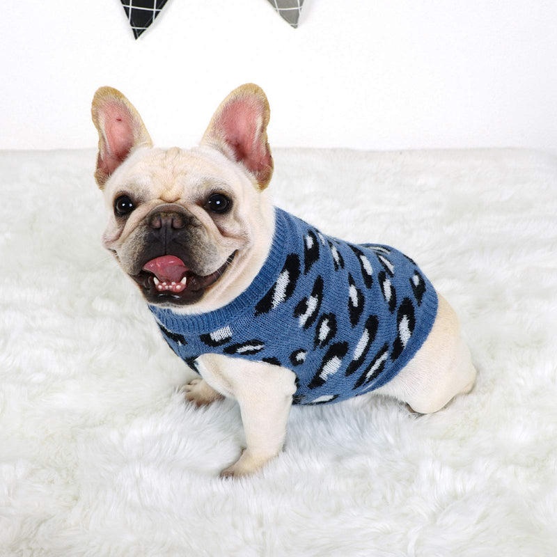 PASRLD Dog Sweater Leopard Pattern Dog Turtleneck SweatersKnitwear Warm Pet Sweater for Fall Winter (S, Blue) Small - PawsPlanet Australia