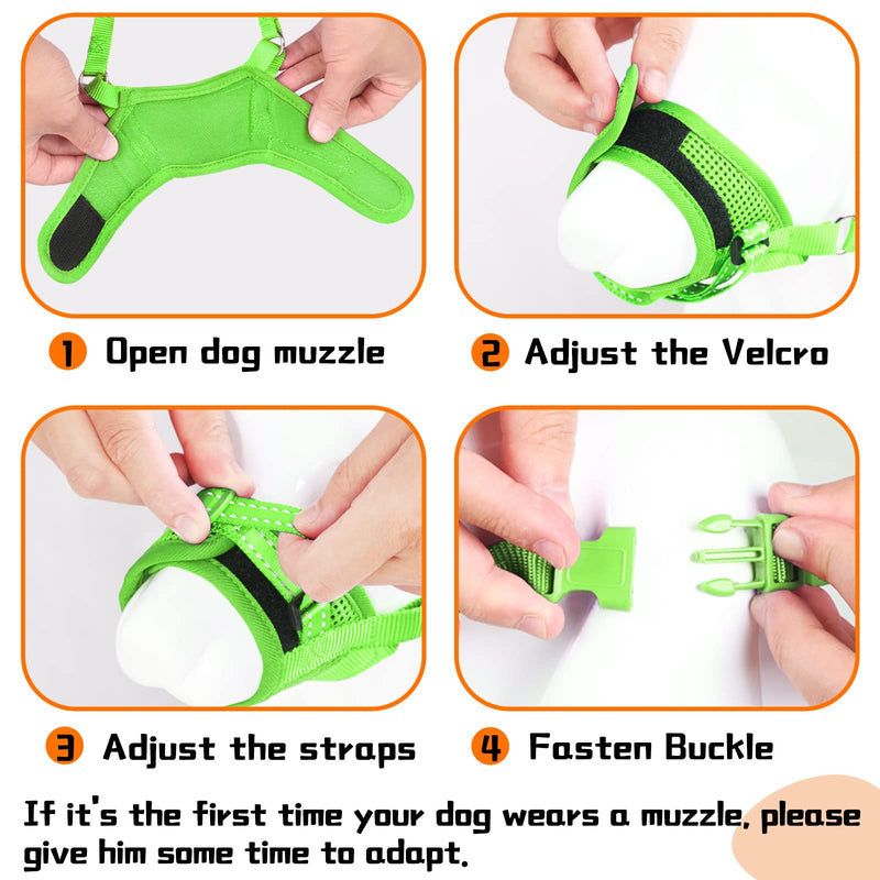 Dog Muzzle, Nylon Soft Dog Muzzle for Large Dogs, Breathable Mesh Dog Muzzle for Barking Biting and Chewing, Reflective Large Dog Muzzle with Adjustable Buckle, No Bark Muzzle for Medium Sized Dog S(Circumference:4.7''-5.9''in) GREEN - PawsPlanet Australia