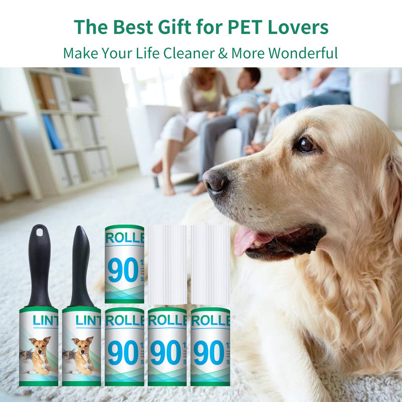 DHMAKER Extra Sticky Lint Rollers for Pet Hair, Value Pack with 2 Rollers and 6 Refills (90 Sheets per Refill, Total 540 Sheets 78 M) - PawsPlanet Australia