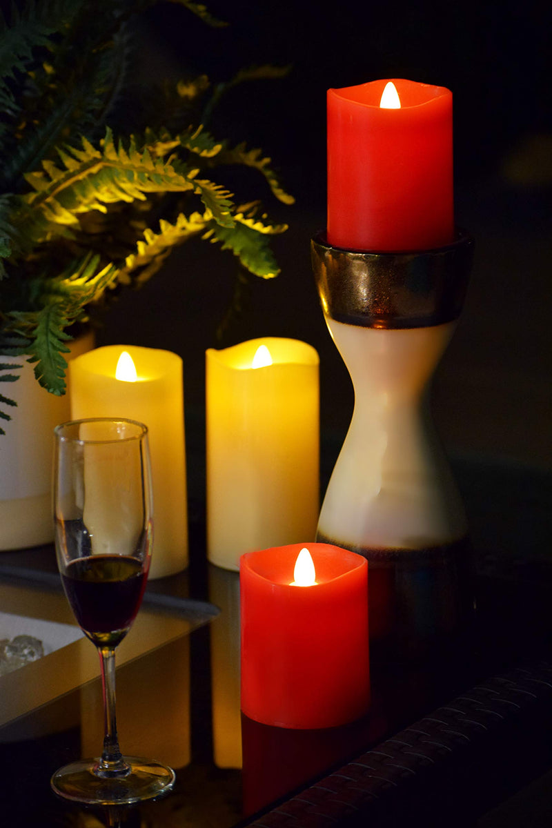 Gift Package 2 Pieces Red Flameless Candles (D 3" x H 6") Flickering Flame Effect, LED Pillar Candles Battery Operated Real Wax with Timer Function and Remote Red | D 3" X H 6" - PawsPlanet Australia