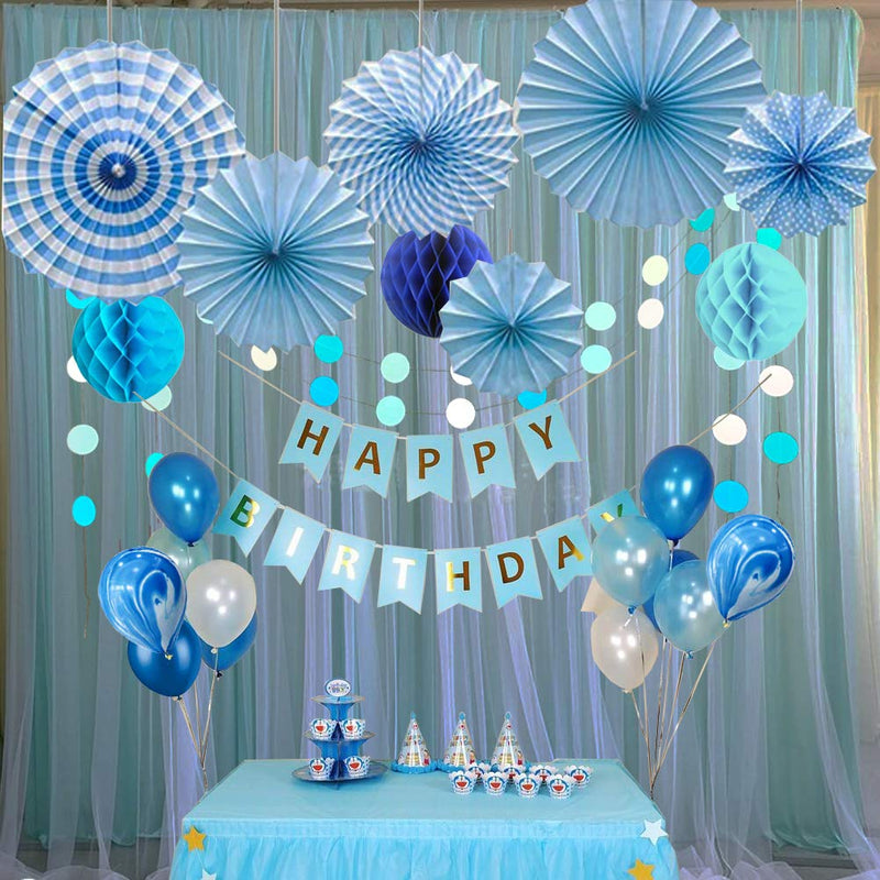 Under The Sea Theme Blue Party Decorations Kit, Hanging Decor Paper Fans Poms Flowers Garlands String Circle Dot Party Supplies for Christmas Birthday Graduation Wedding Kids Room - PawsPlanet Australia