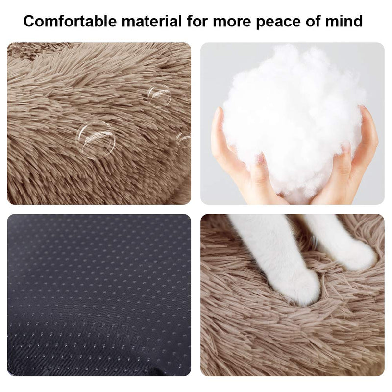 [Australia] - Rommisie Marshmallow Cat Bed, Pet Beds Cozy Fur Donut Cuddler Round Warm Bed Improved Sleep - Orthopedic Relief- Washable, Self-Warming Dog Bed for Medium Small Dogs Puppy Kitty Kitten Brown 