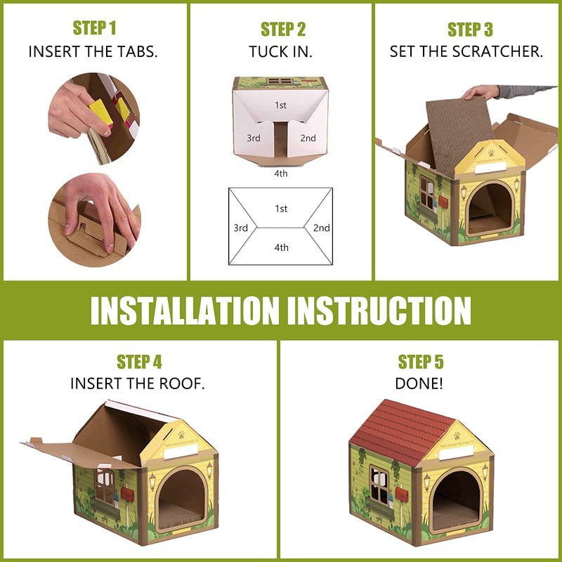 SEKAM Cardboard Cat House with Scratcher/Catnip, Cat Play House for Indoor Cats, Cat Scratching Toy, Cat Hideaway Furniture for Cat Birthday Arch roof getaway - PawsPlanet Australia