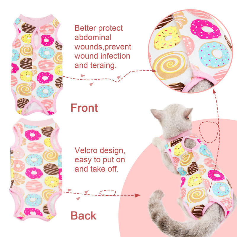 HACRAHO Cat Recovery Suit, 1 PCS Donut Pattern Thin Cotton Cat Recovery Suit and Breathable Cat Surgery Protective Shirt After Recovery Surgery for Small Cats and Puppies, Chest Girth 11.41" - PawsPlanet Australia