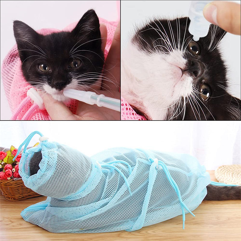 Juliyeh Cat Shower Bag, Cat Grooming Bag, Anti-bite and Anti-scratch Adjustable Shower Bag for Bathing, Nail Trimming, Ear Washing, Medication, Feeding, Blue - PawsPlanet Australia