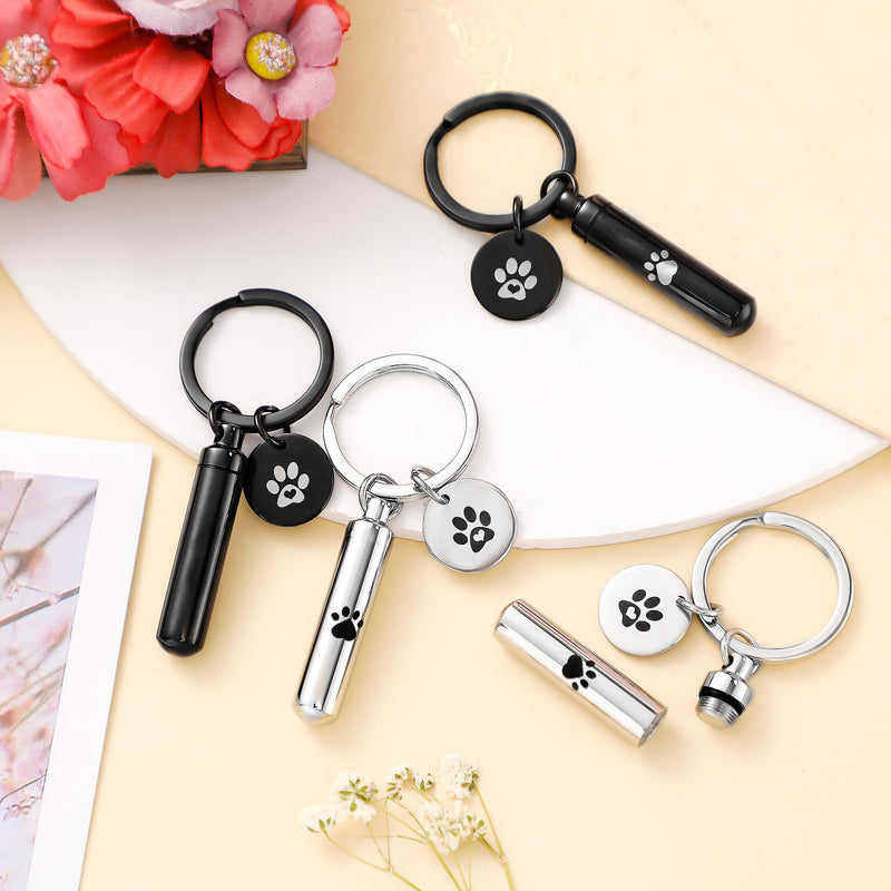 Loetere 4 Pcs Pet Urns Keychain, Paw Print Shape Urn Pendant Keychain for Pet Ashes Keepsake Stainless Steel Small Pet Urns for Dogs Small Pet Cremation Keepsake Pend Paw Print Memorial Urn - PawsPlanet Australia