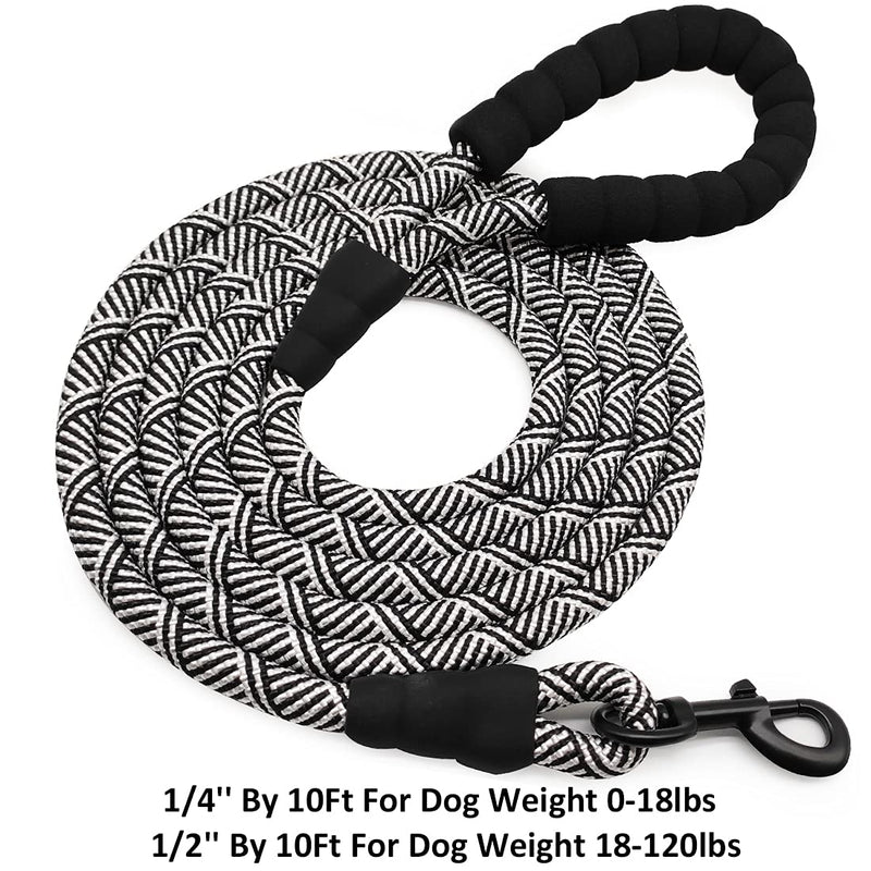 Mycicy 10 FT Rope Dog Lead with Comfortable Padded Handle, Strong Dog Leash for Medium and Large Dogs Walking Training Hiking 1/2" x 10ft Black - PawsPlanet Australia